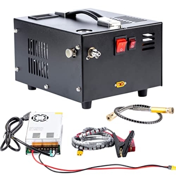 Manual Stop Portable pcp air compressor 4500psi 300bar 12v DC or 110v AC with power supply,oil&water...