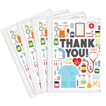 Tiny Expressions - Nurse and Doctor Thank You Card Set – Pack of 4, Medical Appreciation Cards for...