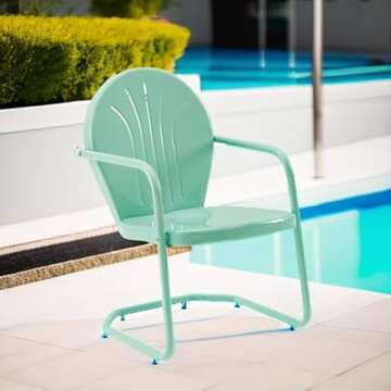 Crosley Griffith Outdoor Chair – Durable Vintage Metal Patio Furniture in Aqua