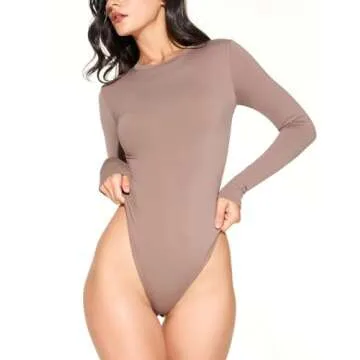 PATTERN HOUR Women's Crew Neck Long Sleeve Bodysuit Sexy Basic Round Collar Top Clothing