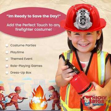 Nicky Bigs Novelties Child Deluxe Firefighter Helmet Fireman Cosplay Thick Plastic Pretend Cosplay Costume Accessory One Size