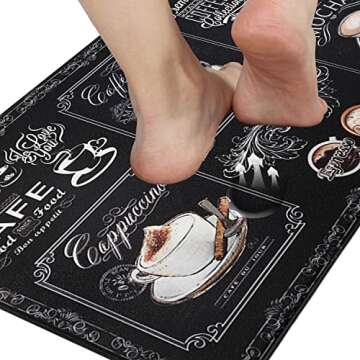 famibay 2 Piece Kitchen Mats Anti Fatigue Cushioned Kitchen Floor Mat Non Slip Waterproof Coffee Design Wipe Clean Foam Kitchen Carpet Rugs for Kitchen Sink Laundry(17"×28"+17"×47")