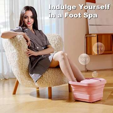 VIVIYA Collapsible Foot Bath Spa with Heat and Massage Rollers, Foldable Foot Soak Tub with Bubbles ...