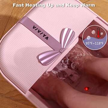 VIVIYA Collapsible Foot Bath Spa with Heat and Massage Rollers, Foldable Foot Soak Tub with Bubbles Jets and LED Light, Pedicure Foot Spa Massager with Foot Scrubber for Home Use (Pink)