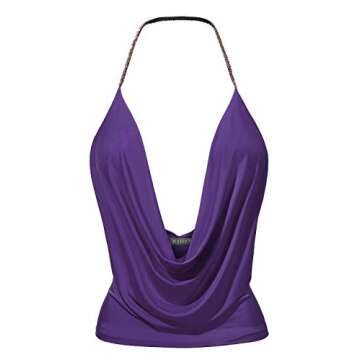 Womens Lightweight Sexy Low Cut Halter Tunic Top with Stretch, Made in USA