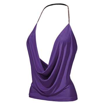 Womens Lightweight Sexy Low Cut Halter Tunic Top with Stretch, Made in USA