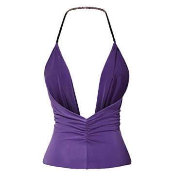 Womens Lightweight Sexy Low Cut Halter Tunic Top with Stretch, Made in USA