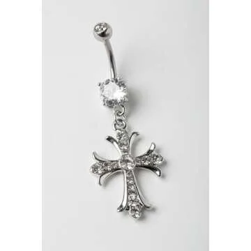 Stunning Celtic Cross Belly Button Ring with Gems