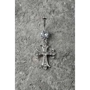 Stunning Celtic Cross Belly Button Ring with Gems