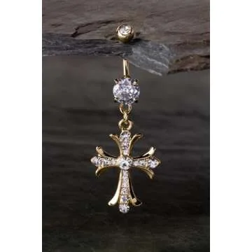 Stunning Celtic Cross Belly Button Ring with Gems