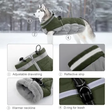 Lelepet Warm Dog Winter Coat Dog Coat Fleece Dog Jacket with Harness Dog Cold Weather Coats Windproof Reflective Turtleneck XS Dog Coat Dog Fleece Vest with Zipper Dog Coat for Small Medium Large Dogs