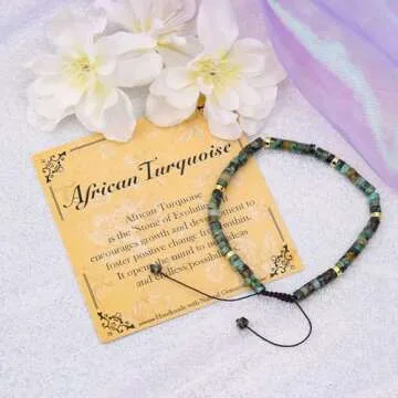 BONNY BOXX 2 * 4MM Braided Genuine Heishi African Turquoise Bracelet, Elegant Handcrafted Natural Heishi Disc Gemstone Crystal Bracelet Healing Energy Inspirational Gifts with Card for Unisex