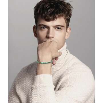 BONNY BOXX 2 * 4MM Braided Genuine Heishi African Turquoise Bracelet, Elegant Handcrafted Natural Heishi Disc Gemstone Crystal Bracelet Healing Energy Inspirational Gifts with Card for Unisex