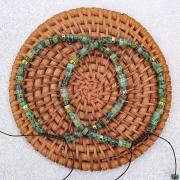 BONNY BOXX 2 * 4MM Braided Genuine Heishi African Turquoise Bracelet, Elegant Handcrafted Natural Heishi Disc Gemstone Crystal Bracelet Healing Energy Inspirational Gifts with Card for Unisex