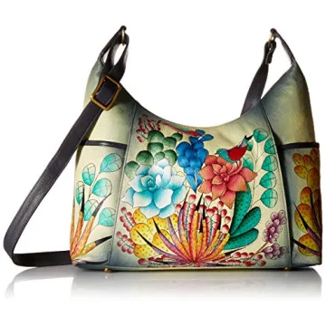 Anna by Anuschka Women's Genuine Leather Large Hobo Handbag | Hand Painted Original Artwork | Zip-To...