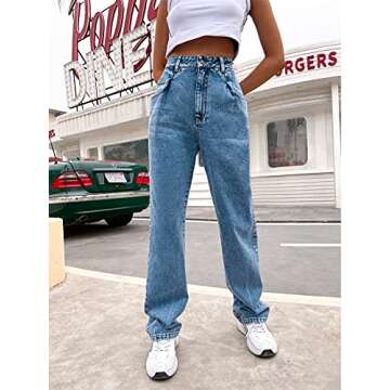 Women's Jeans Regular Relaxed Fit Straight Leg High Waisted Trendy Vintage Boyfriend Juniors Mom Fit Jeans