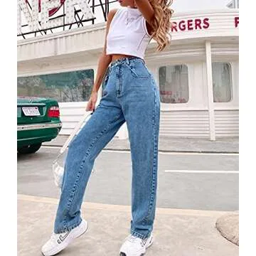 Women's Jeans Regular Relaxed Fit Straight Leg High Waisted Trendy Vintage Boyfriend Juniors Mom Fit Jeans