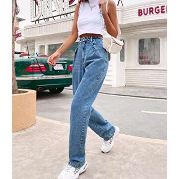 Women's Jeans Regular Relaxed Fit Straight Leg High Waisted Trendy Vintage Boyfriend Juniors Mom Fit Jeans