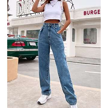 Women's Jeans Regular Relaxed Fit Straight Leg High Waisted Trendy Vintage Boyfriend Juniors Mom Fit Jeans