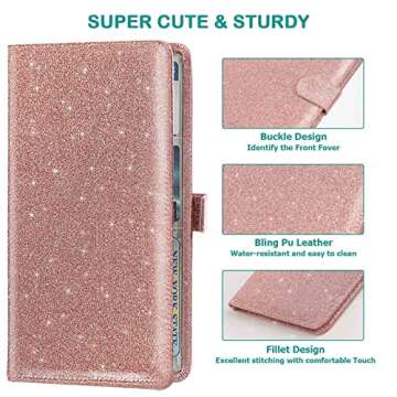 ONEEKK Car Registration and Insurance Holder Leather Vehicle for Card Paper Glove Box Organizer, Auto Compartment Accessories Essential Documents, Glitter Rose