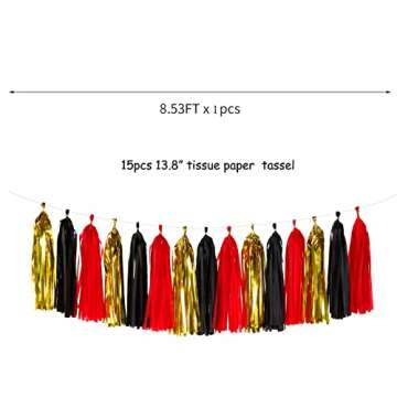 Black-Red Gold Party-Decorations Tassel Garland - 15pcs Graduation Tassels Banner Birthday Casino Th...