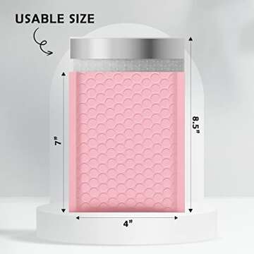 Yens Poly Bubble Mailers 4x8 50 Pack Light Pink Waterproof Self Seal Adhesive Shipping Bags, Cushion...