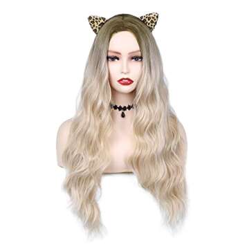 Hanne Fashion Ombre Wig Long Wavy Synthetic Wigs Brown to Ash Blonde Loose Wave Middle Part Daily Wig Heat Resistant Fiber Party Cosplay Full Wig for Women