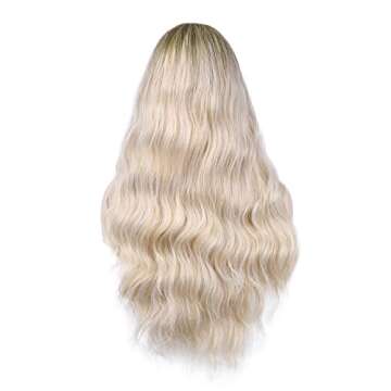 Hanne Fashion Ombre Wig Long Wavy Synthetic Wigs Brown to Ash Blonde Loose Wave Middle Part Daily Wig Heat Resistant Fiber Party Cosplay Full Wig for Women