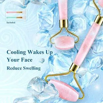 Rosejoice Pink Rose Quartz Jade Roller Natural Skincare Tool