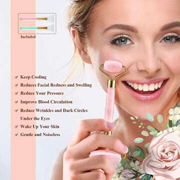 Rosejoice Pink Rose Quartz Jade Roller Natural Skincare Tool