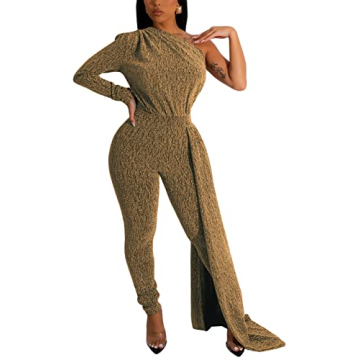 Gold Sexy Sparkly One Shoulder Jumpsuit for Women