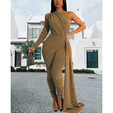Gold Sexy Sparkly One Shoulder Jumpsuit for Women