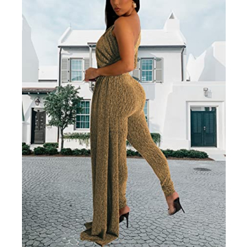 Gold Sexy Sparkly One Shoulder Jumpsuit for Women