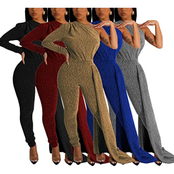 Gold Sexy Sparkly One Shoulder Jumpsuit for Women