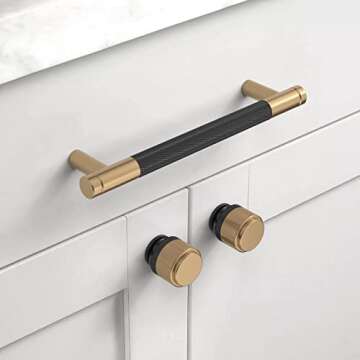 Asidrama 10 Pack 5 Inch(128mm) Matte Black and Champagne Bronze Cabinet Pulls Knurled Cabinet Handle...