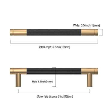 Asidrama 10 Pack 5 Inch(128mm) Matte Black and Champagne Bronze Cabinet Pulls Knurled Cabinet Handles Cupboard Handles Kitchen Cabinet Hardware for Cupboard Drawer Pulls