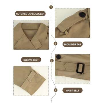 Yimoon Women's Casual Cropped Trench Coat Lapel Long Sleeve Fashion Jacket Outwear with Belt (Khaki-M)