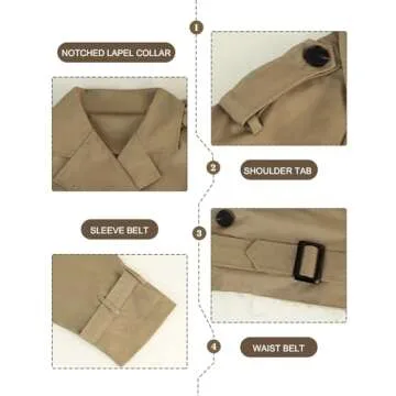 Yimoon Women's Casual Cropped Trench Coat Lapel Long Sleeve Fashion Jacket Outwear with Belt (Khaki-M)