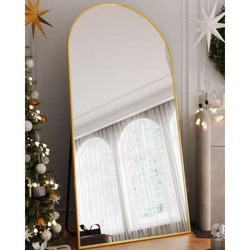 LadyNow Full Length Mirror, 76"x34" Arched Floor Mirror Freestanding, Floor Standing Mirror Full Body Mirror with Stand for Bedroom, Hanging Mounted Mirror for Living Room Cloakroom, Gold