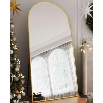 LadyNow Full Length Mirror, 76"x34" Arched Floor Mirror Freestanding, Floor Standing Mirror Full Body Mirror with Stand for Bedroom, Hanging Mounted Mirror for Living Room Cloakroom, Gold