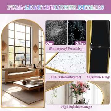 LadyNow Full Length Mirror, 76"x34" Arched Floor Mirror Freestanding, Floor Standing Mirror Full Body Mirror with Stand for Bedroom, Hanging Mounted Mirror for Living Room Cloakroom, Gold