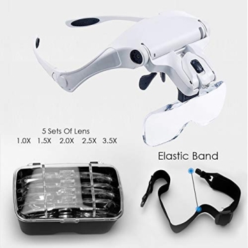 SOONHUA LED Headband Magnifier 5 Lenses Hands-Free Work