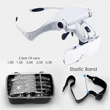 SOONHUA LED Headband Magnifier 5 Lenses Hands-Free Work