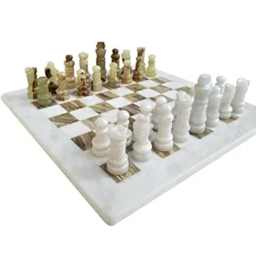 Handmade Staunton White and Green Onyx Marble Chess Board Game Set - Best Board Games for Home Déco...