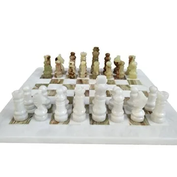Elegant White and Green Onyx Chess Set for All Ages