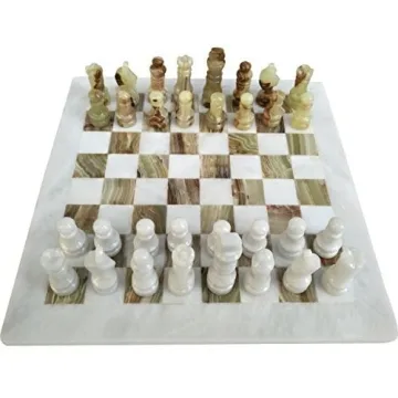 Elegant White and Green Onyx Chess Set for All Ages