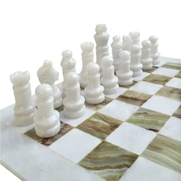 Elegant White and Green Onyx Chess Set for All Ages