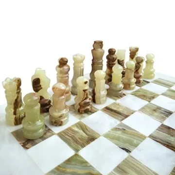 Elegant White and Green Onyx Chess Set for All Ages