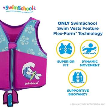 SwimSchool Swim Trainer Vest – Small/Medium Max 33 Pounds – Kids Swim Vest with Padded Shoulders...