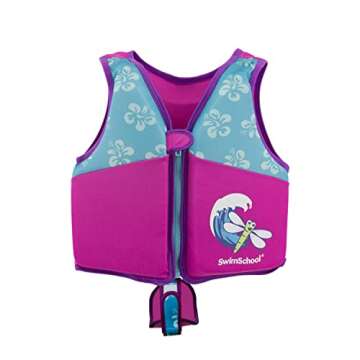 SwimSchool Swim Trainer Vest – Small/Medium Max 33 Pounds – Kids Swim Vest with Padded Shoulders – Comfortable Flex-Form-Fit Design with Adjustable Safety Strap – Pink/Aqua
